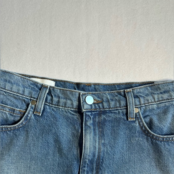 BLDWN Denim Mini Skirt Made in USA Size 27 Asymmetrical Raw Hem Jean Skirt - Picture 3 of 6